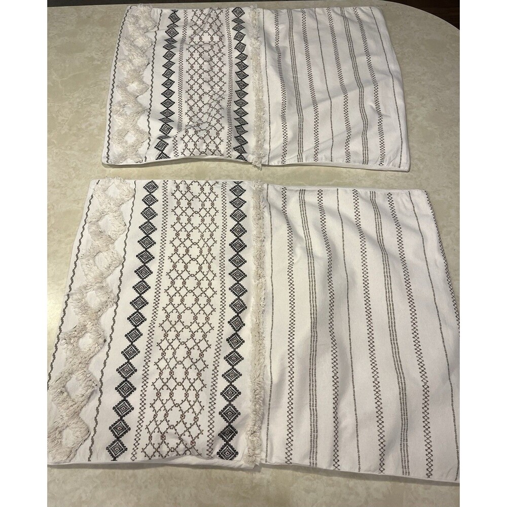 INK+IVY Imani Aztec Southwest Navajo Tribal 100% Cotton Fringe 2 Shams Std - Picture 3 of 14
